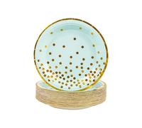 DHAIQC Lot de 50 Assiette Jetable Bordure Dorées 18cm, Bleu Vaisselle Jetable Anniversaire Assiettes Dessert Assiette Carton pour Barbecue Camping Mariages Fête Anniversaire (Or Bleu, 18CM)