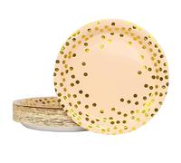 DHAIQC Lot de 50 Assiettes de fête 23 cm, Or Rose Assiette Carton Kit Vaisselle Jetable Anniversaire pour Barbecue Anniversaire ou Fête Baby Shower Mariages (Or Rose)