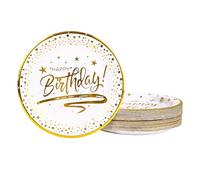 DHAIQC Lot de 50 assiettes en papier blancs bord dorés - 23 cm - Vaisselle de fête pour anniversaire et anniversaire d'enfant