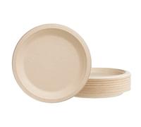 DHAIQC Lot de 60 Assiettes en Carton Compostables 17,8cm, Assiette Jetable Durable Assiette en Bagasse Naturelle, Assiettes de Fête Vaisselle Jetable (Brown, 60 pièces-17,8cm)