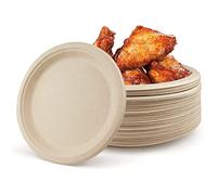 DHAIQC Lot de 60 Assiettes en Carton Compostables 22,8cm, Assiette Jetable Durable Assiette en Bagasse Naturelle, Assiettes de Fête Vaisselle Jetable (Brown, 60 pièces-22,8cm)