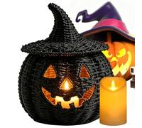 d'Halloween en jonc de mer tissé pour des bonbons d'Halloween | Chapeau de sorcière noir fait à la main - Lanterne en jonc de mer tissé - Décoration de table à LED pour cheminée