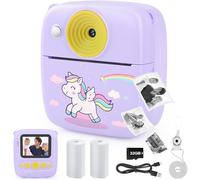 Dhapy Appareil Photo instantané 48 MP pour Enfants avec Carte de 32 Go et Papier d'impression, Appareil Photo numérique 1080P pour Enfants, Cadeaux pour garçons - Violet