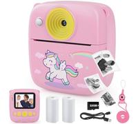 Dhapy Photo Instantané Enfant, 48 MP Appareil Photo Enfant avec Papier d'impression Et Carte TF 32 Go, 1080P Appareil Photo Enfant Instantanée, Cadeau pour Garçons Et Filles De 3 4 5 6 7 8 9 Ans Rose
