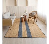 DHARVA LOOM Tapis rustique en jute tressée à la main pour salon, chambre à coucher, salle à manger et entrée, bleu marine, 6,1 x 1,2 m, bleu marine et naturel
