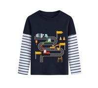 DHASIUE T-shirt à manches longues garçons Pelleteuse Dinosaure Jeu de balle Planète Le Train Bleu Pullover Enfants Longsleeve T-shirt 1-7 ans Taille 92-122, 3 ans