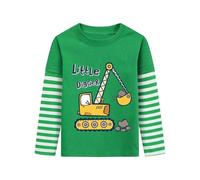 DHASIUE T-shirt à manches longues pour garçon Motif dinosaure Jeu de balle Planète Le train bleu Pull à manches longues pour enfant 1-7 ans Taille 92-122, Pelleteuse verte, 3 ans
