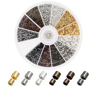 DHATMYC Kit de 2 400 perles à écraser en cuivre de 1,5 mm et 2 mm pour fabrication de bijoux - Fournitures pour boucles d'oreilles, colliers, bracelets, colliers de serrage (2 tailles, 6 couleurs)