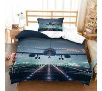 DHBANEIOK 3D, Imprimé Avion de passagers Parure De Lit Microfibre Super Douce Et Respirante Sets De Housses De Couettes 3 Pièces Et Taie d'oreiller Single（135x200cm）
