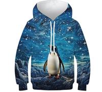 DHBANEIOK 3D Le Pingouin Sweat-Shirt À Capuche Enfants Garçon Filles Hoodie Drôle Manches Longues Pullover Sweat-Shirts avec Poche 13-15Y