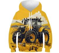 DHBANEIOK 3D Tracteurs Sweat-Shirt À Capuche Enfants Garçon Filles Hoodie Drôle Manches Longues Pullover Sweat-Shirts avec Poche 4-16 Ans 11-13Y
