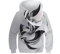 DHBANEIOK Art Abstrait en Noir et Blanc Sweat À Capuche Unisexe pour Enfant avec Imprimé Amusant 3D - Pull À Manches Longues pour Garçons Et Filles - avec Poche - Âge : 13-15Y
