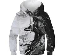 DHBANEIOK Art Abstrait en Noir et Blanc Sweats À Capuche Enfant Garçons Filles 3D Imprimé Hoodie Poches À Cordon Sweat-Shirt 4-16 Ans 10-12Y