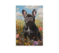 DHBANEIOK Bouledogue Français Impression Sur Toile Peinture Affiche Tableaux Déco Peinture À L'huile Minimalistes Art Decoration Pour Maison Bain Salon 16x24inch(40x60cm)