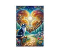 DHBANEIOK Chat magique Garden Murale Décoration Murale Image Sur Toile Tableau Impression Sur Toile Affiche Decoration Pour La Décoration De La Maison 24x36inch(60x90cm)
