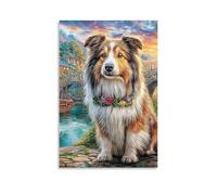 DHBANEIOK Chien coloré dans une rue graffiti_3 Murale Decoration Murale Peinture Sur Toile Impression Sur Toile Affiche Decoration Pour Salon Chambre Décorations 24x36inch(60x90cm)