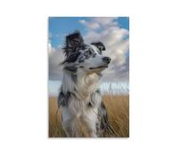 DHBANEIOK Chien de berger australien Peinture Sur Toile Impression Tableaux Coloré Abstraite Moderne Jet D'encre D'art Tableaux Domicile Chambre Murs Décoration Peintures 24x36inch(60x90cm)