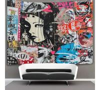 DHBANEIOK Graffiti japonais 3D Effet Tapisserie Art Mural Tapisserie Murales DécoSourision Murale En Tissu Pour Chambre Salon Serviette De Plage Tenture Murale 180cmx230cm
