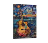 DHBANEIOK Guitare Peinture Sur Toile Impression Tableaux Coloré Abstraite Moderne Jet D'encre D'art Tableaux Domicile Chambre Murs Décoration Peintures 16x24inch(40x60cm)