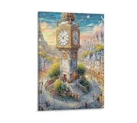 DHBANEIOK Horloge parisienne Murale Decoration Murale Peintures Sur Toile Impression Sur Toile Affiche Decoration Pour Salon Chambre Décorations 12x18inch(30x45cm)