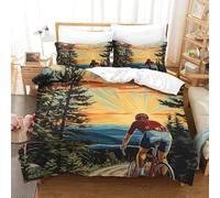 DHBANEIOK Imprimé 3D Vélo de Montagne Ensemble De Literie avec Microfibre Super Douce Et Respirante Housses De Couettes 3 Pièces avec Taies d'oreiller Double（200x200cm）