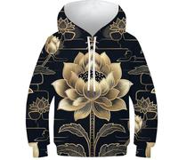 DHBANEIOK La Fleur de La Fleur de Lotus Sweat À Capuche Unisexe pour Enfant avec Imprimé Amusant 3D - Pull À Manches Longues pour Garçons Et Filles - avec Poche - Âge : 13-15Y