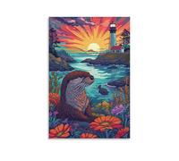 DHBANEIOK La loutre Impression Sur Toile Portrait Abstrait Art Print Poster Bureau Chambre Café Décoration,Toile 12x18inch(30x45cm)