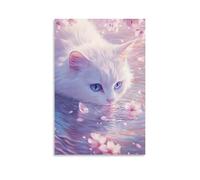 DHBANEIOK Le chat mignon Impression Sur Toile Portrait Abstrait Art Print Poster Bureau Chambre Café DécoSourision,Toile 20x30inch(50x75cm)