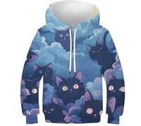DHBANEIOK Le Chat Sweat À Capuche Unisexe pour Enfant avec Imprimé Amusant 3D - Pull À Manches Longues pour Garçons Et Filles - avec Poche - Âge : 6-16 Ans 13-15Y
