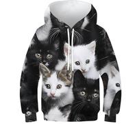 DHBANEIOK Le Chat Unisexe Sweats À Capuche 3D Printed Hoodie Fantaisie Sweat-Shirts Manches Longues Pullover 9-11Y