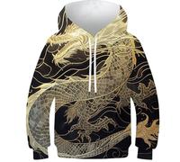 DHBANEIOK Le Dragon Sweats À Capuche Enfant Garçons Filles 3D Imprimé Hoodie Poches À Cordon Sweat-Shirt 11-13Y