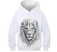 DHBANEIOK Le Le Lion Homme Sweats À Capuche 3D Pull Imprimé À Manches Longues Sweatshirt avec Poches À Cordon 10-12Y