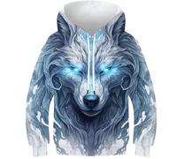DHBANEIOK Le Loup Enfants Ado Fille Garçons Sweats À Capuche Hoodies Impression 3D Vivid Graphique Sweat Poche Pullover À Capuche pour 10-12Y