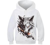DHBANEIOK Le Loup Enfants Ado Fille Garçons Sweats À Capuche Hoodies Impression 3D Vivid Graphique Sweat Poche Pullover À Capuche pour 11-13Y