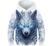DHBANEIOK Le Loup Homme Sweats À Capuche 3D Pull Imprimé À Manches Longues Sweatshirt avec Poches À Cordon 11-13Y