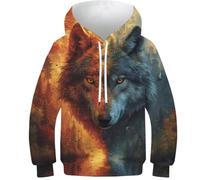 DHBANEIOK Le Loup Sweat À Capuche Enfant 3D Pull Imprimé Hoodie Manches Longues Sweat-Shirt avec Poches À Cordon 9-11Y