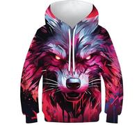 DHBANEIOK Le Loup Unisexe 3D Imprimé Sweat À Capuche Pull À Manches pour Hommes Femmes Manches Longues Hoodie 13-15Y