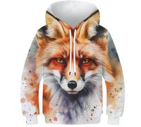 DHBANEIOK Le Renard de la Jungle Sweat À Capuche Enfant 3D Pull Imprimé Hoodie Manches Longues Sweat-Shirt avec Poches À Cordon 8-10Y