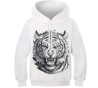 DHBANEIOK Le Tigre Enfants Ado Fille Garçons Sweats À Capuche Hoodies Impression 3D Vivid Graphique Sweat Poche Pullover À Capuche pour 6-16 Ans 13-15Y