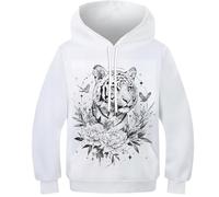 DHBANEIOK Le Tigre Sweat À Capuche Unisexe pour Enfant avec Imprimé Amusant 3D - Pull À Manches Longues pour Garçons Et Filles - avec Poche - Âge : 13-15Y