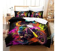 DHBANEIOK Motos Impression 3D Housse De Couette DécoSourisif Housse Couette Douce 3 Pièces avec Fermeture Éclair Literie pour Aux Enfants Filles Adolescents King（220x240cm）