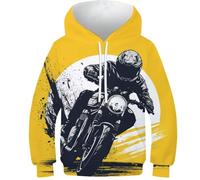 DHBANEIOK Motos Sweat À Capuche Enfant 3D Pull Imprimé Hoodie Manches Longues Sweat-Shirt avec Poches À Cordon 9-11Y