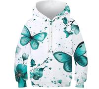 DHBANEIOK Papillons Sweats À Capuche Enfant Garçons Filles 3D Imprimé Hoodie Poches À Cordon Sweat-Shirt 13-15Y