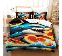 DHBANEIOK Parure De Lit 3 Pièces À Motif Le Requin Impression 3D Housse De Couette en Microfibre avec Taies D’Oreiller Et Fermeture Éclair pour Fille Garçons Single（140x200cm）
