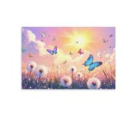 DHBANEIOK Pissenlit Impression Sur Toile Papillons Image Sur Toile Tableau Mural Peinture À L'huile Murale Moderne Art Tableau DecoSourision Salon Chambre Prêt À Suspendre 08x12inch(20x30cm)