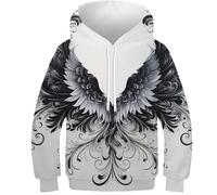 DHBANEIOK Plumes artistiques Unisexe 3D Imprimé Sweat À Capuche Pull À Manches pour Hommes Femmes Manches Longues Hoodie 13-15Y