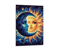 DHBANEIOK Visages soleil lune Murale Decoration Murale Peintures Sur Toile Impression Sur Toile Affiche Decoration Pour La Décoration De La Maison 12x18inch(30x45cm)