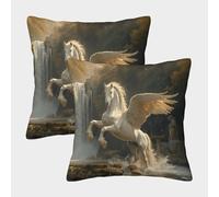 DHBANEIOK Whisky Cheval Blanc Taie d'oreiller Décoratif Lot De 2 Fermeture Éclair Invisible Décoratif Canapé Animaux Housse De Coussin pour Canapé Salon Voiture Cour 50x50cm