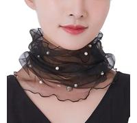 DHER 38 * 32 cm foulard en dentelle perlée mode polyvalent foulard en soie léger et respirant printemps et été fil de maille du cou pare-soleil Noir