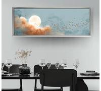 DHFGHFJ Impression sur toile panoramique « Pleine lune et oiseaux migrateurs », décoration murale « Grand ciel clair de lune », art naturel bleu et orange (40 x 120 cm/sans cadre)